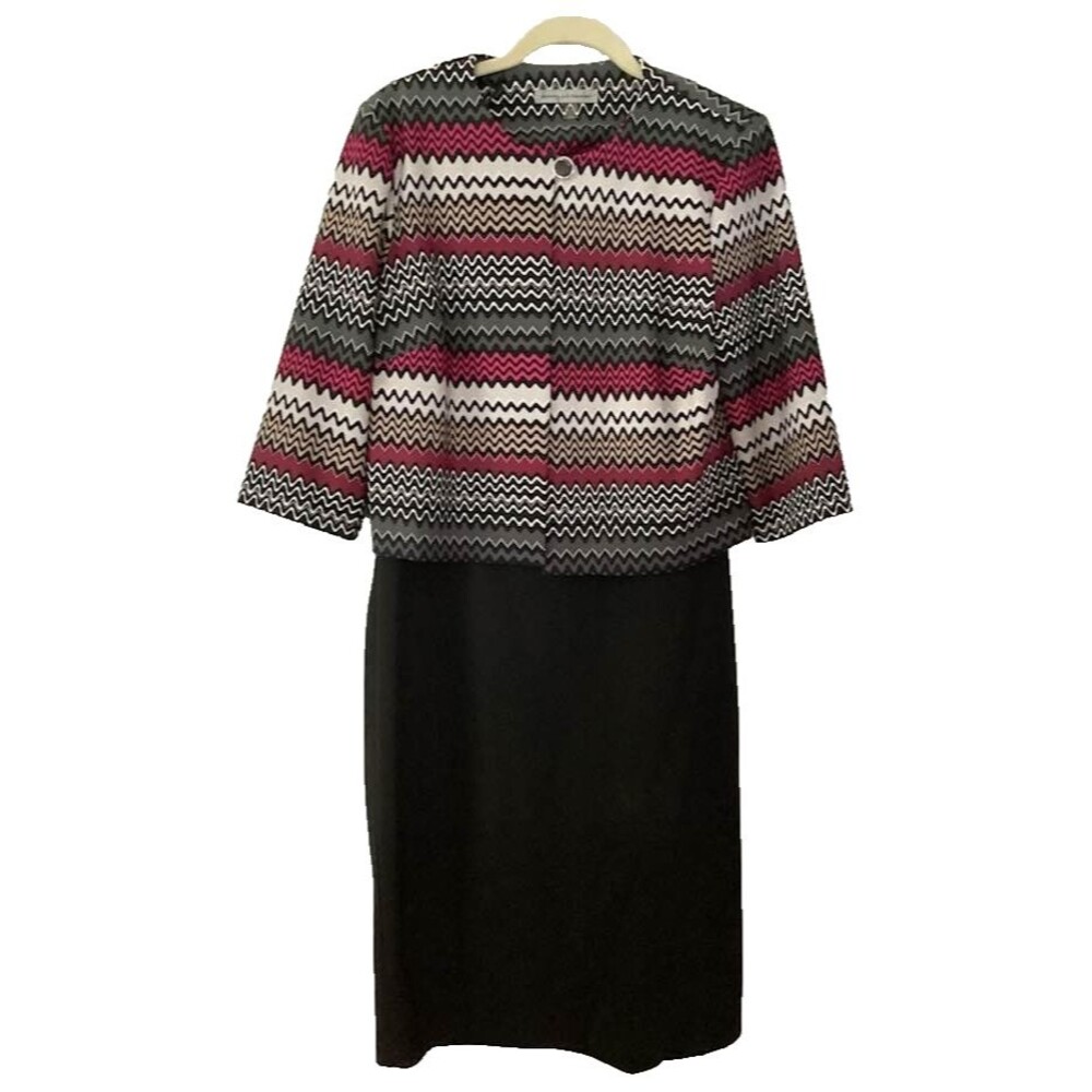 Danny Nicole 2 Piece Career Dress Crop Jacket 8 Black Berry Chevron Empire NEW